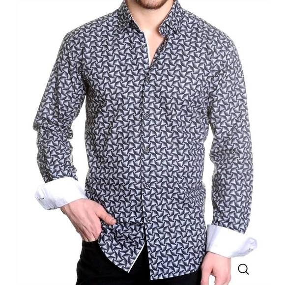 NEW MIZUMI COUTURE geometric print shirt in black/grey